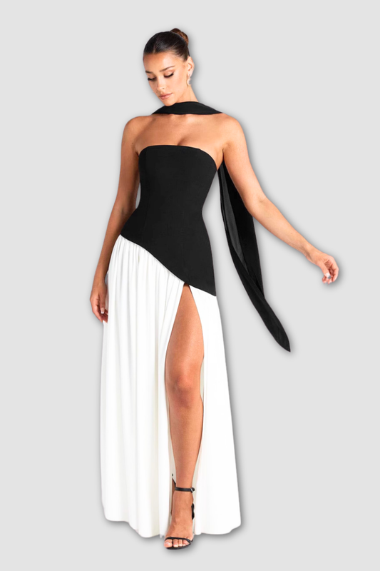 Chanelle Midi Dress _ Black/White